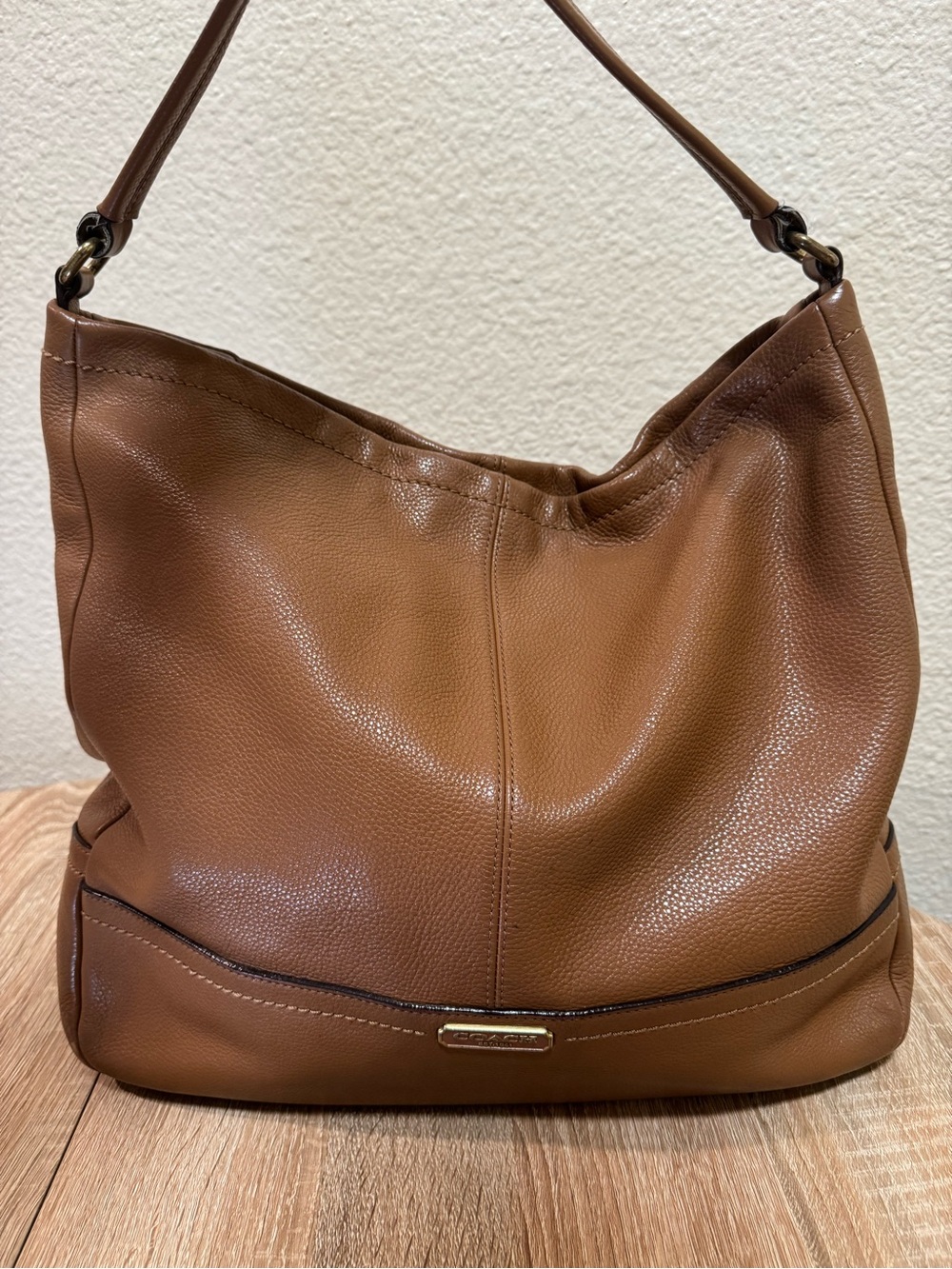 Coach Pebbled Leather Hobo Shoulder Bag in Saddle Brown